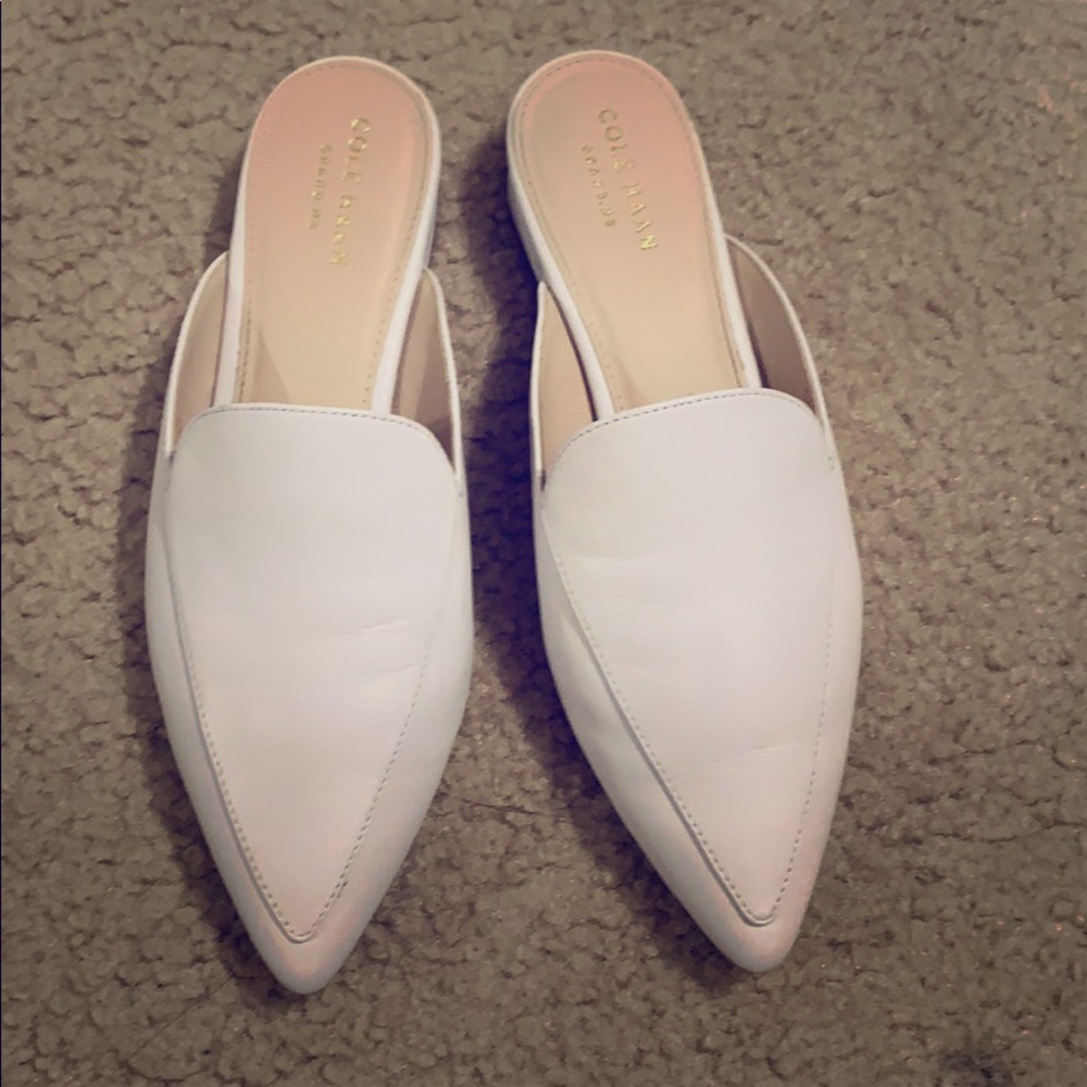 Cole Haan white leather mules